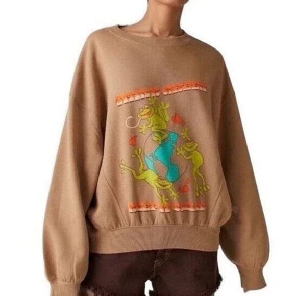 URBAN OUTFITTERS Sweatshirt 
Brown Think Green Frogs Earth Day size Small - Picture 1 of 9